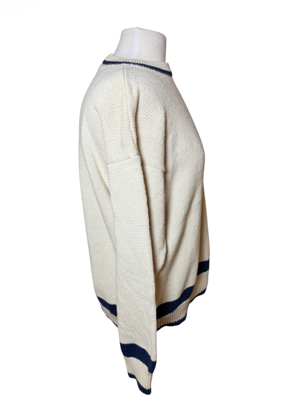 Notre Dame Vintage Men's Cream Knit Sweater with Navy Trim-Size L - Picture 4 of 10